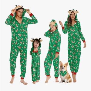 Family Matching Green Reindeer Holiday Onesies